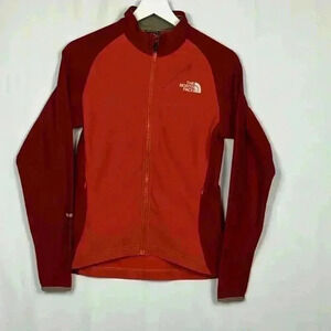 North Face Womens Flight Series Jacket Orange & Maroon SP Zip Front Thumbholes